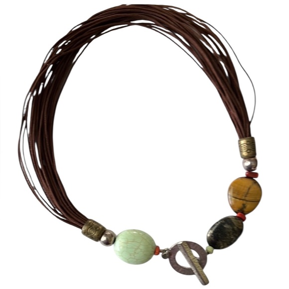 Silpada Jewelry - Bohemian Multi-Bead Brown Cord Necklace with Turquoise and Amber Accents